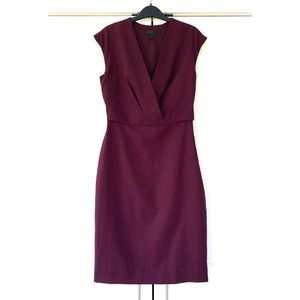 J. Crew Sheath Dress 100% Wool Tailored Surplus V Neck Wine Red Career Size 2
